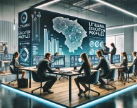 DALL·E 2025-02-17 10.53.14 - A realistic wide-angle photograph representing 'Lithuania Education Profiles.' The image features a group of students and professionals in a modern of.webp
