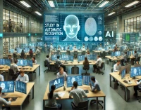 DALL·E 2025-02-17 11.03.48 - A realistic wide-angle photograph representing 'Study in Automatic Recognition.' The image features students and researchers in a modern laboratory or.webp