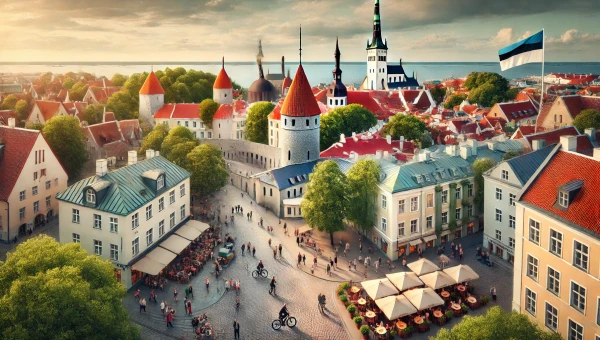 DALL·E 2025-02-17 10.58.28 - A realistic wide-angle photograph representing Estonia. The image captures a scenic view of Tallinn’s historic Old Town, showcasing medieval architect.webp
